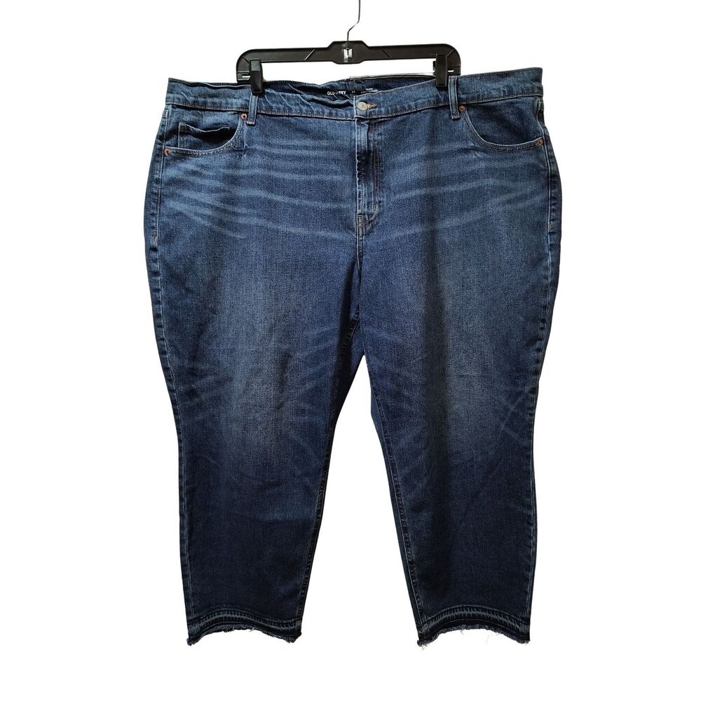 Old Navy Mid-Rise Boyfriend Jeans Women 24 Blue Stretch Denim Raw Hem 47x24.5